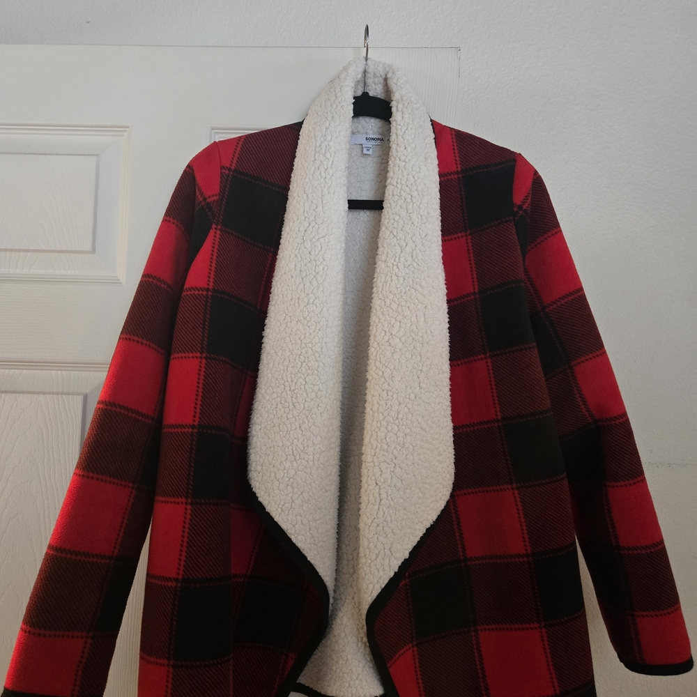 Sonoma Red and Black Plaid Women's Cardigan
